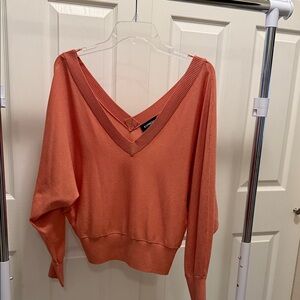Express Women's V-Neck Sweater in Warm Orange